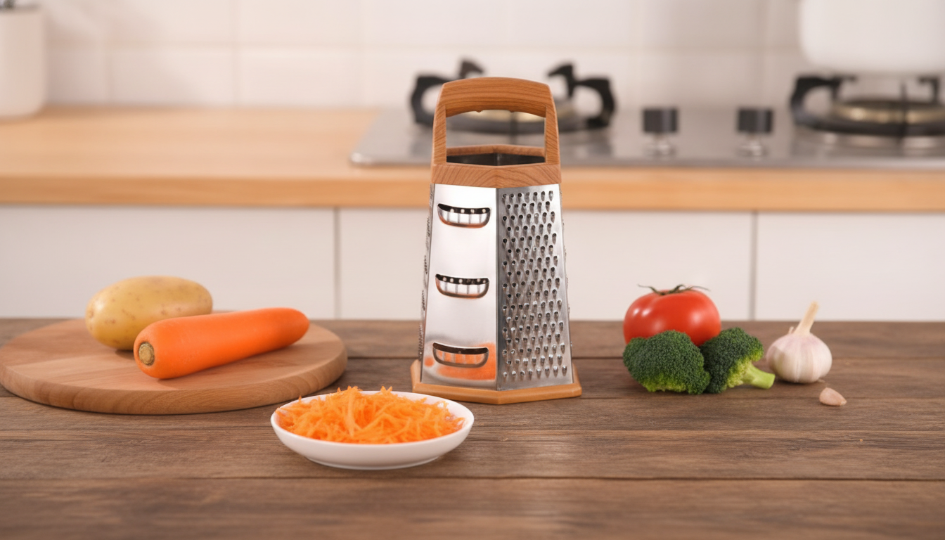 4-Sided Stainless Box Grater with Wood-Style Handle